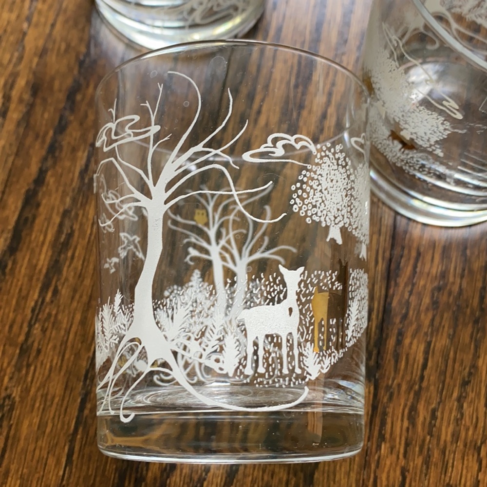 3 Krosno Votives Painted Woodland & Animal Scene